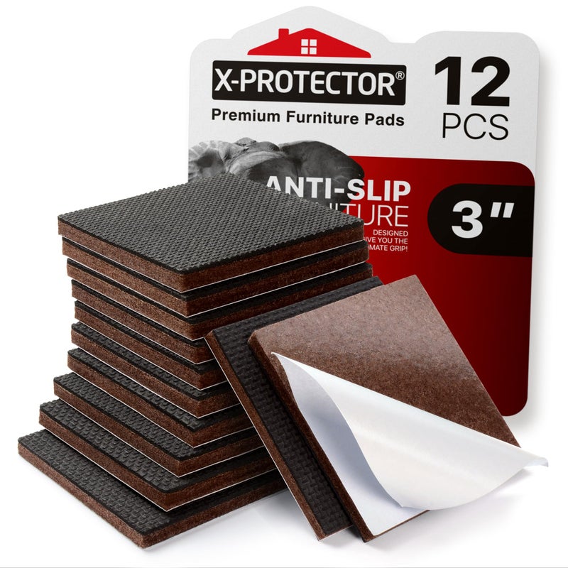 X-PROTECTOR Non Slip Furniture Pads â€“ 12 Premium Furniture Grippers 3"! Best SelfAdhesive Rubber Feet Furniture Feet â€“ Ideal Non Skid Furniture Pad Floor Protectors â€“ Keep Furniture in Place! - Image 1