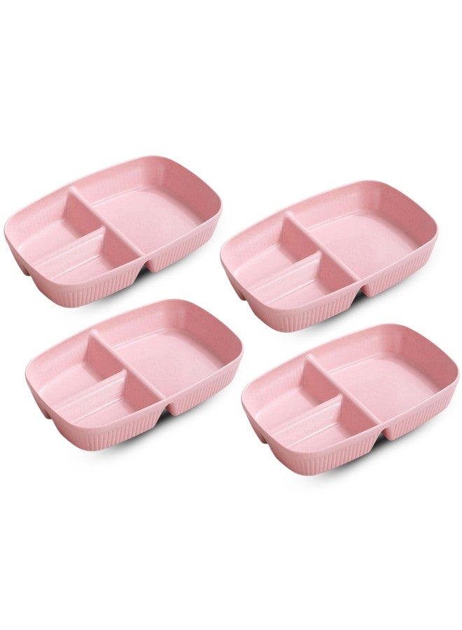 aDai Japanese Style Wheat Straw Dinner Plates, Stylish Stripe Design, Divided 3-Compartment Rectangular Serving Dishes - Microwave & Dishwasher Safe Tableware for Dinner, Snacks & Parties - Image 1