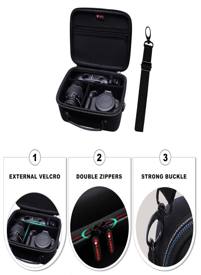 XANAD Camera Case Compatible with Canon EOS Rebel T7/R50/R6 Mark II/R100/R50 V/T6/R8/R10/R5 Mark II/RP/R7/5D Mark IV/SL3/R5/T100 DSLR SLR Camera,Lens,Tripod,with Shoulder Strap and 4 Dividers(Black) - Image 3
