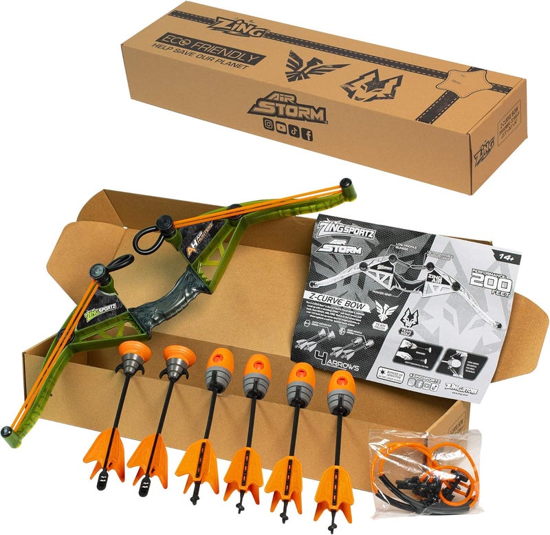 Zing Air Hunterz Z-Curve Bow Pack, 1 Green Bow, 4 Orange Zonic Whistle and 2 Orange Suction Cup Arrows and 1 Bungee, Shoots Up to 200 Feet - Image 2