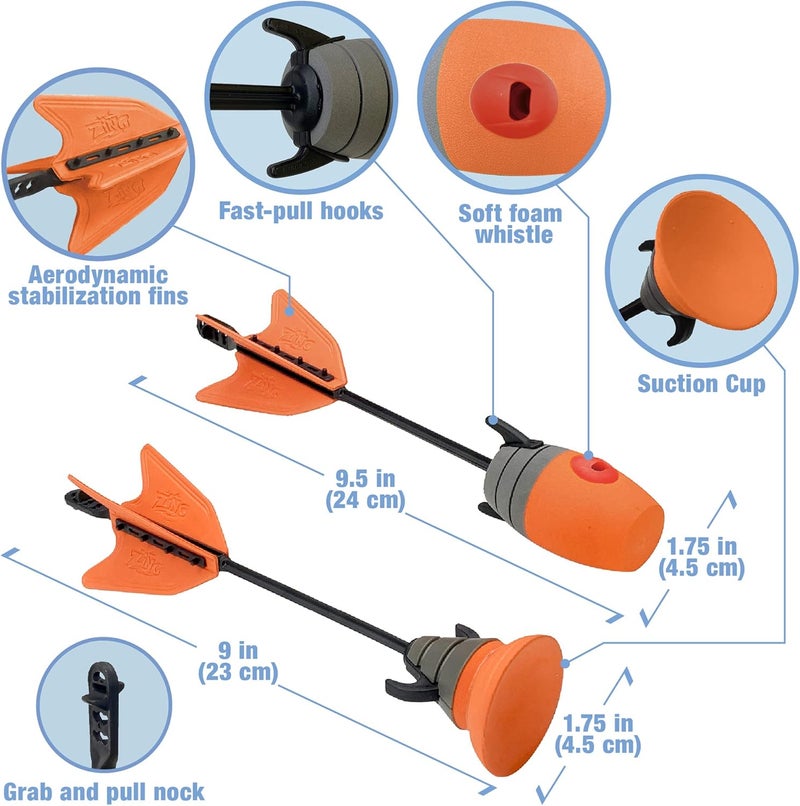 Zing Air Hunterz Z-Curve Bow Pack, 1 Green Bow, 4 Orange Zonic Whistle and 2 Orange Suction Cup Arrows and 1 Bungee, Shoots Up to 200 Feet - Image 4