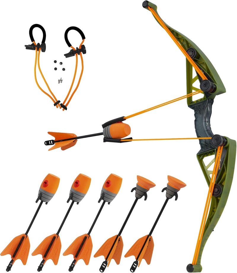 Zing Air Hunterz Z-Curve Bow Pack, 1 Green Bow, 4 Orange Zonic Whistle and 2 Orange Suction Cup Arrows and 1 Bungee, Shoots Up to 200 Feet - Image 1