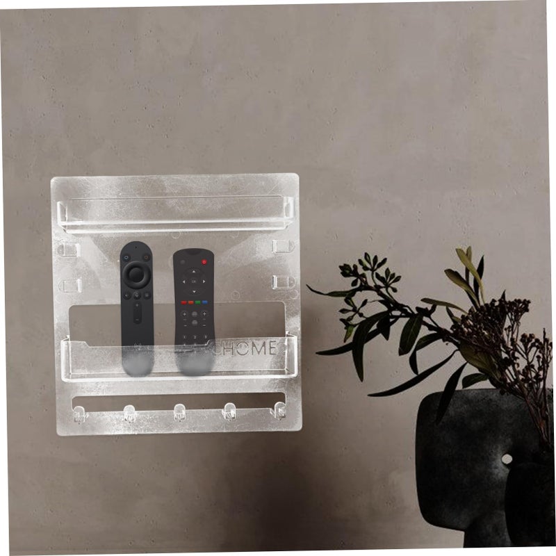 Wall Mount Remote Control Holder with Key Hook for Cable Organization Black - Image 3