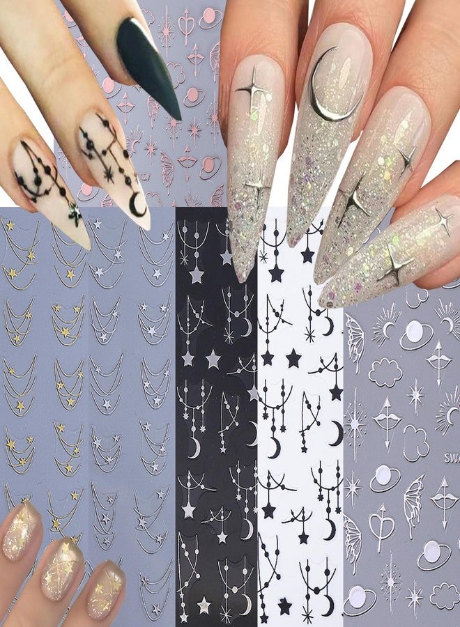 6 Sheets Star Nail Stickers for Nail Art, 3D Self-Adhesive Nail Decals, Moon Butterfly Nail Supplies Nail Art Design Accessories for Women Girls Manicure DIY Decoration - Image 1