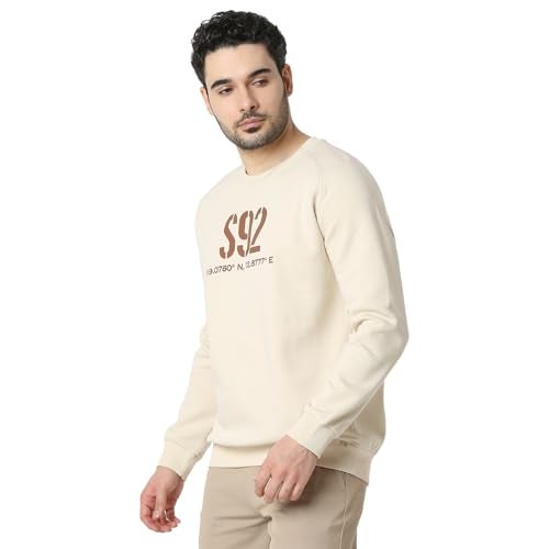 Spykar Men's Solid Round Neck Full Sleeves Sweatshirt Cream White - Image 2