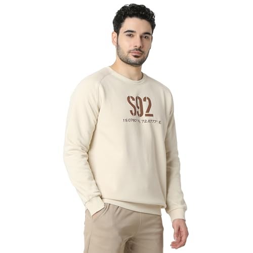 Spykar Men's Solid Round Neck Full Sleeves Sweatshirt Cream White - Image 3