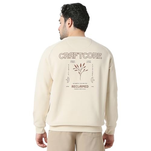Spykar Men's Solid Round Neck Full Sleeves Sweatshirt Cream White - Image 4