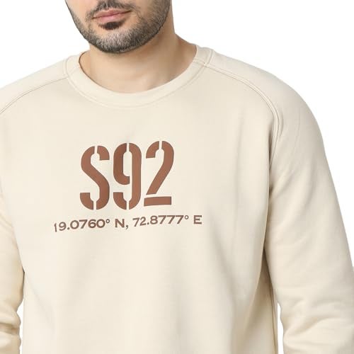 Spykar Men's Solid Round Neck Full Sleeves Sweatshirt Cream White - Image 5