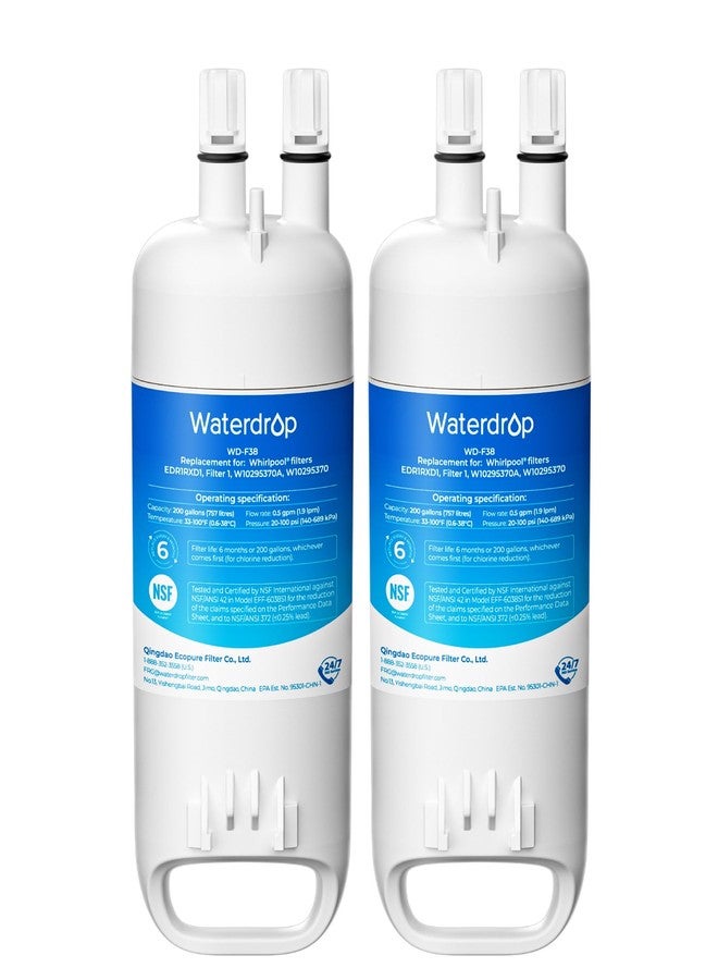 ووتر دروب فلتر مياه بديل من Waterdrop طراز EDR1RXD1 لفلتر Everydrop® رقم 1، W10295370A، EDR1RXD1B، P8RFWB2L، P4RFWB، وفلتر مياه ثلاجة Kenmore® طراز 46-9081، 46-9930، WD-F38، عبوة من فلترين - Image 1