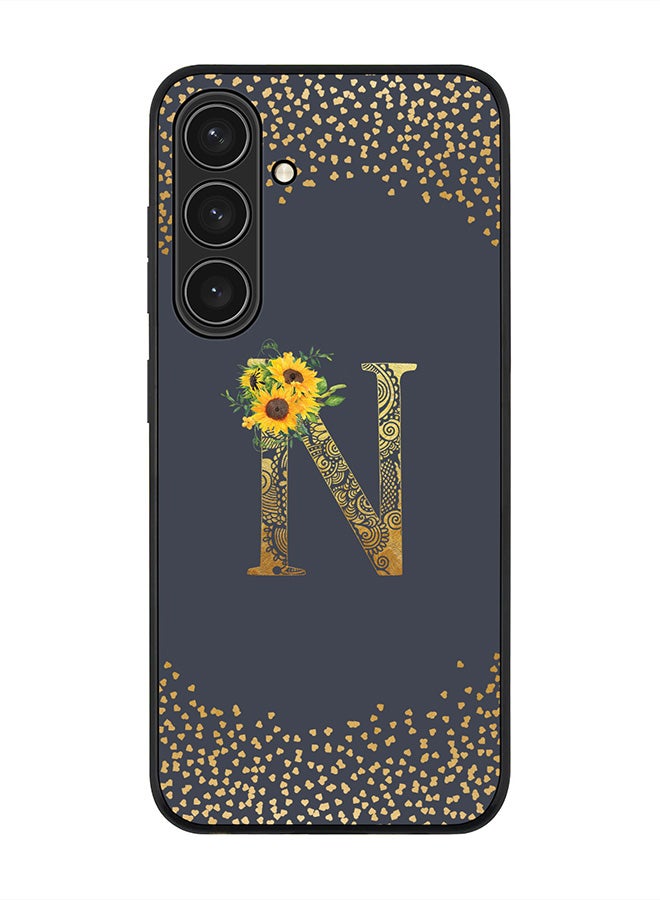 Stylizedd Rugged Black edge case for Samsung Galaxy S24 Plus Case Cover- Custom Monogram Initial Letter Floral Pattern Alphabet-N  (Grey ) - Image 1