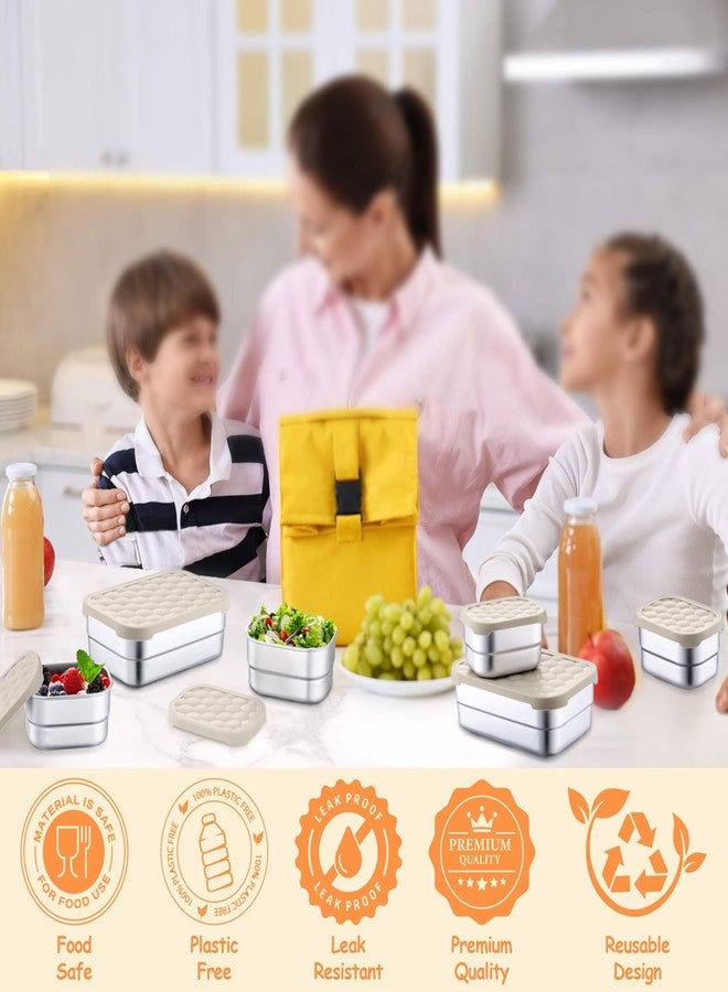 Homikit 3 Pack Kids Lunch Box Set, 18/10 Stainless Steel Bento Boxes with Silicone Lids Leak Proof, 5 Cups Reusable Metal Food Snack Containers for School Daycare, Nontoxic & Dishwasher Safe, Khaki - Image 5