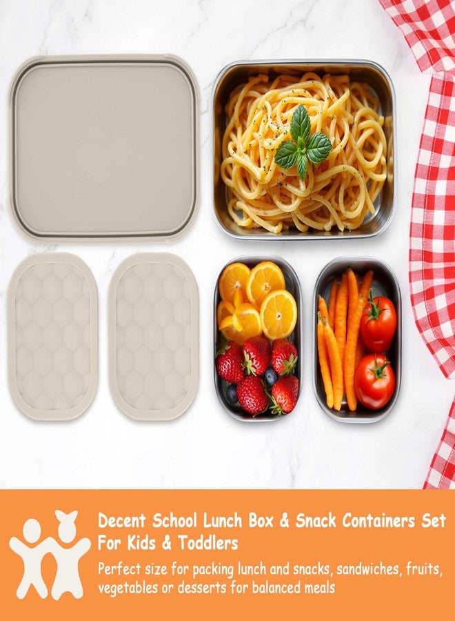 Homikit 3 Pack Kids Lunch Box Set, 18/10 Stainless Steel Bento Boxes with Silicone Lids Leak Proof, 5 Cups Reusable Metal Food Snack Containers for School Daycare, Nontoxic & Dishwasher Safe, Khaki - Image 4