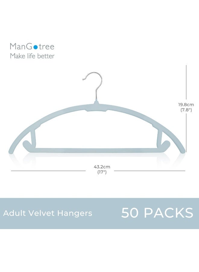 ManGotree 17.6'' Velvet Clothes Hangers, Non-Slip Rounded Felt Hangers, Sturdy & Space-Saving Suit Hangers For Sweaters, Pants, Dresses, Skirts, Coats (Blue, 50 Pack) - Image 2