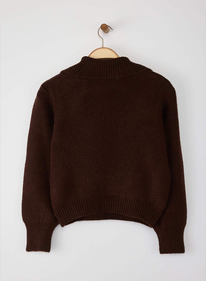 trendyol Wardrobe Essentials Brown Wool Premium Yarn Zippered Basic Knitwear Sweater | - Image 5
