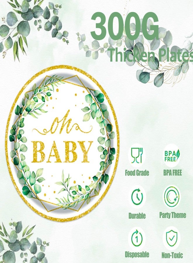 OUNIY Sage Greenery Baby Shower Plates and Napkins Tableware Set - 175pcs Gender Neutral Baby Shower Decorations Oh Baby Party Supplies, Disposable Paper Plates Napkins for Baby Girl Boy Shower Decorations - Image 4