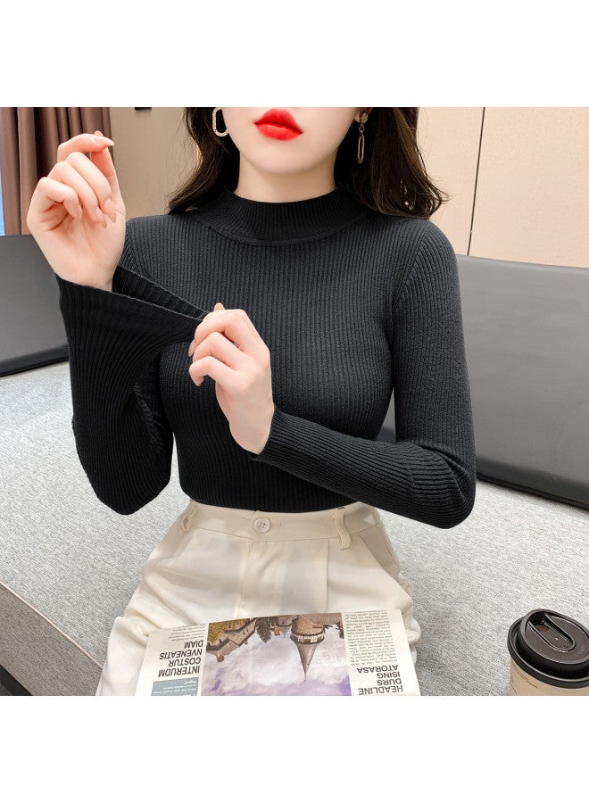 Modal Semi-Turtle Neck Knitted Top, Simple Base Layer, Solid Color, Elegant And Versatile, Slimming And Fitted Women'S Top - Image 4