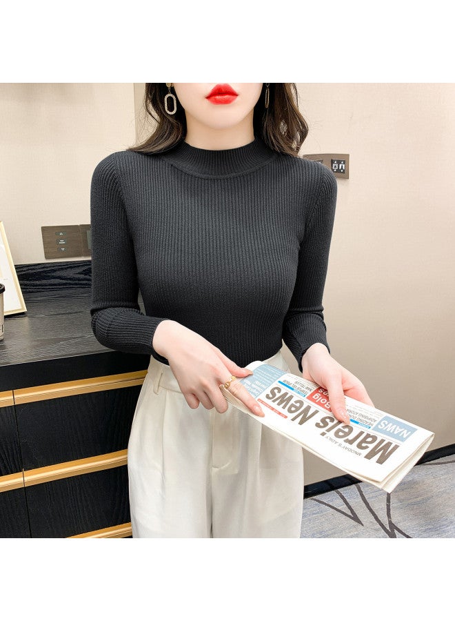Modal Semi-Turtle Neck Knitted Top, Simple Base Layer, Solid Color, Elegant And Versatile, Slimming And Fitted Women'S Top - Image 2