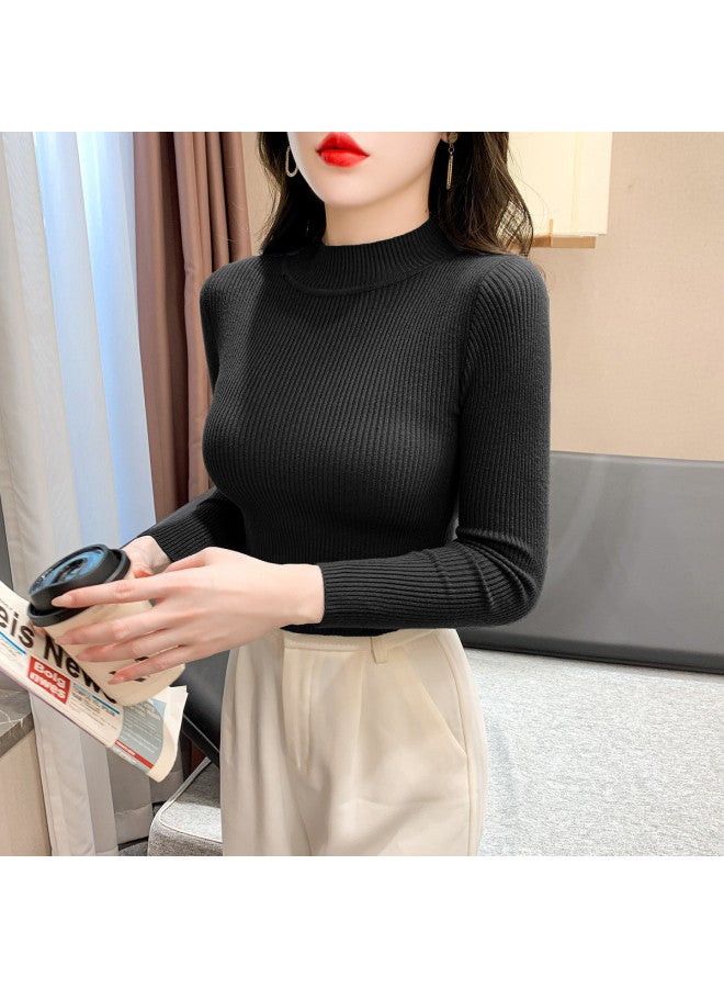 Modal Semi-Turtle Neck Knitted Top, Simple Base Layer, Solid Color, Elegant And Versatile, Slimming And Fitted Women'S Top - Image 5