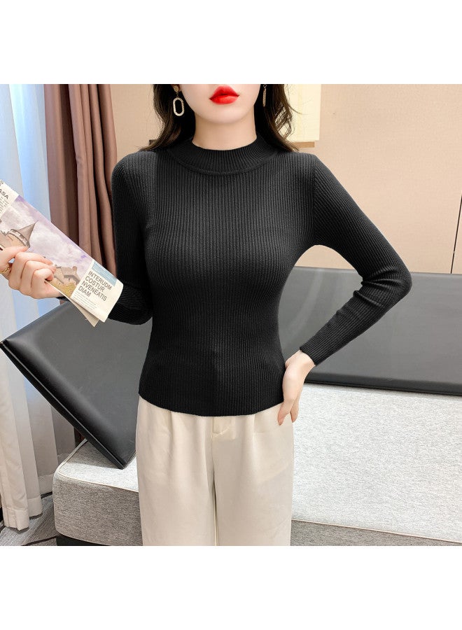 Modal Semi-Turtle Neck Knitted Top, Simple Base Layer, Solid Color, Elegant And Versatile, Slimming And Fitted Women'S Top - Image 3