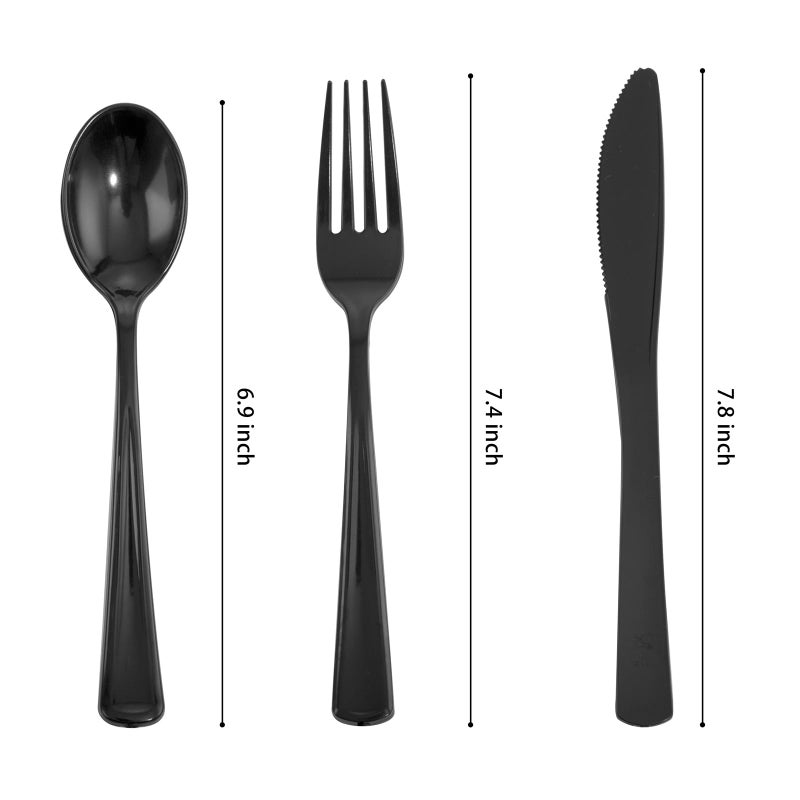 WDF 180 Pieces Black Silverware Cutlery Disposable - Plastic Flatware Set 60 Forks  60 Knives and 60 Spoons - Heavy Duty Black Plastic Cutlery - Disposable Utensils for Party  Wedding  Graduation - Image 1