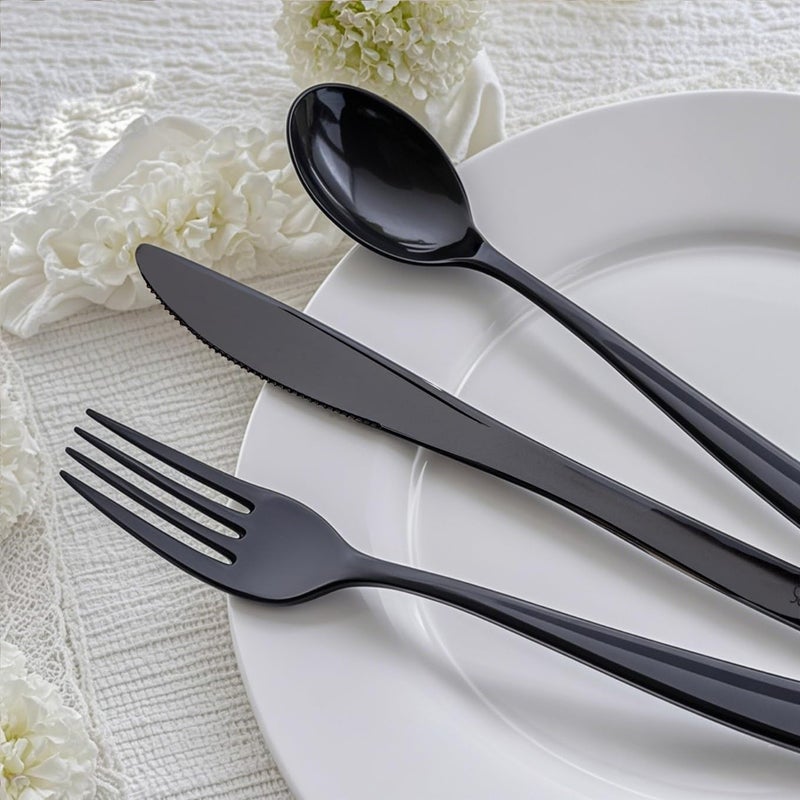 WDF 180 Pieces Black Silverware Cutlery Disposable - Plastic Flatware Set 60 Forks  60 Knives and 60 Spoons - Heavy Duty Black Plastic Cutlery - Disposable Utensils for Party  Wedding  Graduation - Image 4