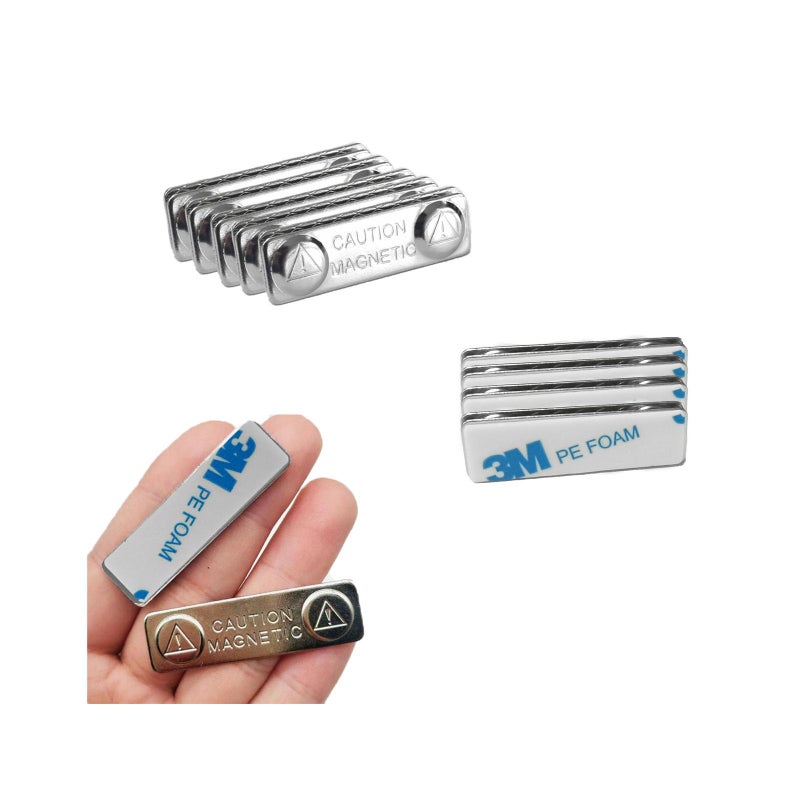 AplysiaTech Upgraded Strong Name Tags/ID Badge Magnets, 10 Pack Magnetic Name Badge Holders with Steel Back Plate, Fastener with Adhesive on Front Plate, High Strength Neodymium Magnets ID Holder - Image 1