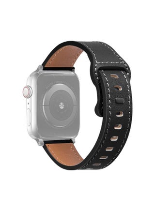 Replacement Strap Butterfly Buckle Cowhide Leather Watch Band For Apple Watch Ultra 49mm&Watch Ultra 2 49mm / Series 9&8&7 45mm / SE 3&SE 2&6&SE&5&4 44mm / 3&2&1 42mm Black - pzsku/Z61D297098BF40E705CC3Z/45/_/1714875523/d94e7352-9d4b-4d32-b810-158e199380ea