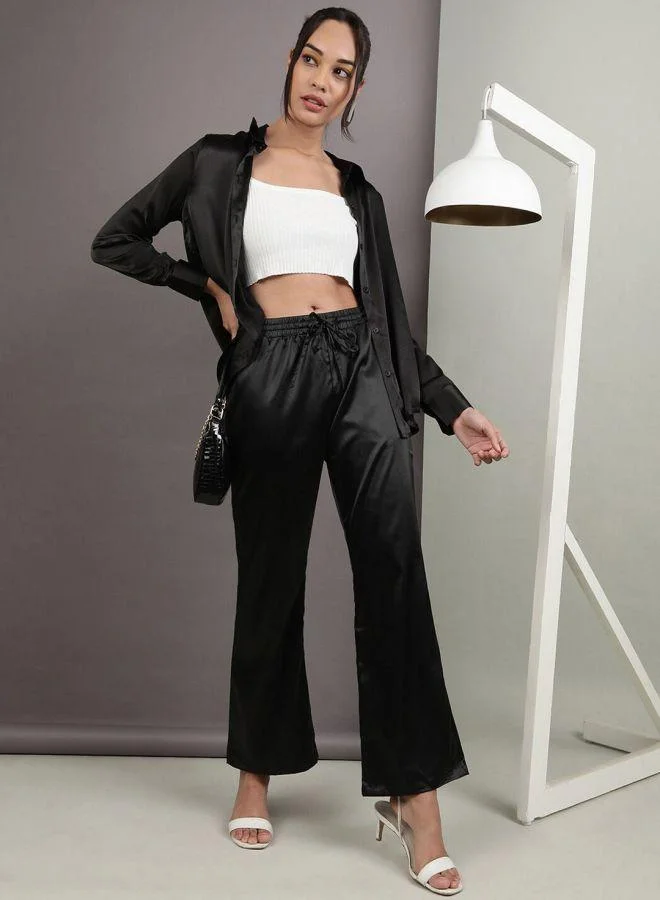 Women Flared Solid High-Rise  Pants