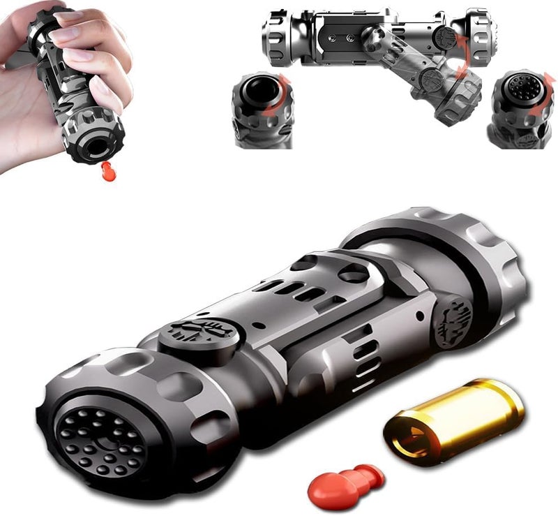 7JI Fidget Tungsten Steel Guns Toys for AdultsMetal Spinner with Soft Bullet Shooting Rotating Alloy Handheld FidgetsFoldable Magnet Slider to Relieve Stress Anxiety Office Desk Toy Black - Image 1