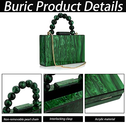 Buric Women Acrylic Clutch Purse Leopard Print Evening Bag Chain Formal Handbag Party Bridal Wedding Clutch Purse for Women (Green) - Image 3