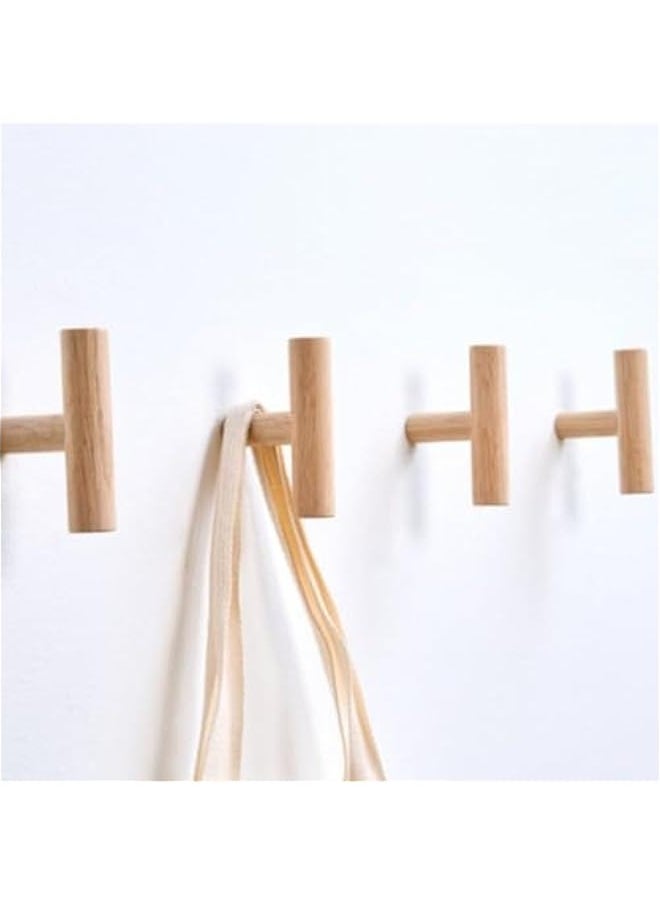 TRASSLE 4Pack Coat Hooks, Wall Mounted Pegs Wooden Organizer Hangers Single Hooks Natural Wood Hangers Rustic Wall Pegs Minimalist Hook Design for Hanging Hat, Towel, Bag, Rope  - Image 1