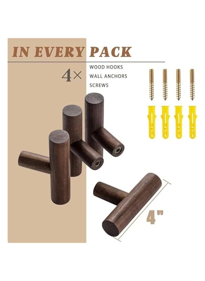 TRASSLE 4Pack Coat Hooks, Wall Mounted Pegs Wooden Organizer Hangers Single Hooks Natural Wood Hangers Rustic Wall Pegs Minimalist Hook Design for Hanging Hat, Towel, Bag, Rope  - Image 3