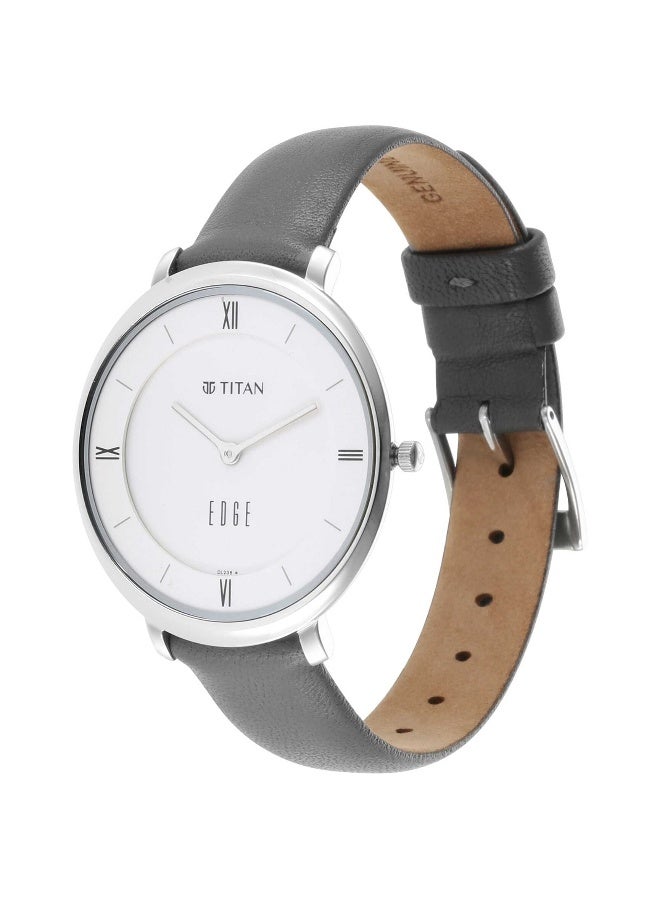 تيتان Ladies Edge WHITE Dial GREY Leather Strap Watch 2655Sl01 - Image 3