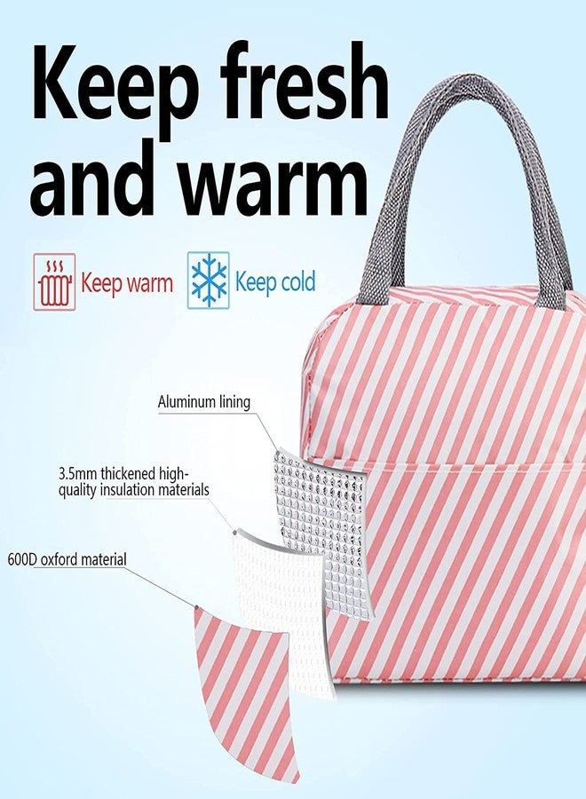 MYZON PAVITR Shop Reusable Insulated Cooler Cute Lunch Bags for Women & Men Pack It Freezable Fashionable Work Picnic or Travel Camping Outdoor Picnic (Pink Stripe) - Image 3
