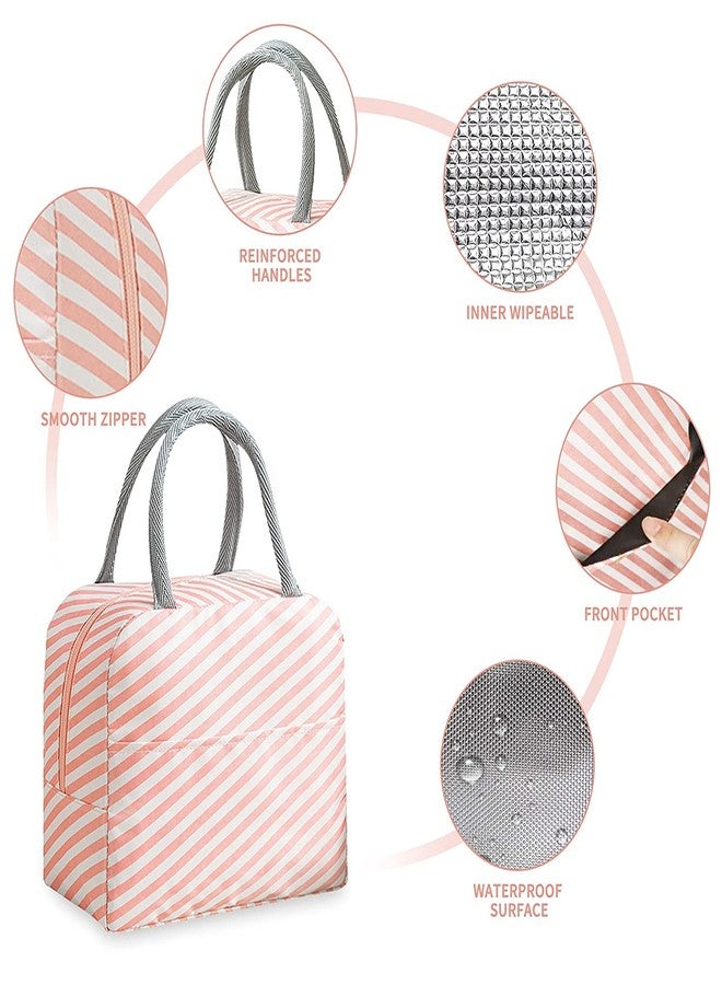 MYZON PAVITR Shop Reusable Insulated Cooler Cute Lunch Bags for Women & Men Pack It Freezable Fashionable Work Picnic or Travel Camping Outdoor Picnic (Pink Stripe) - Image 2