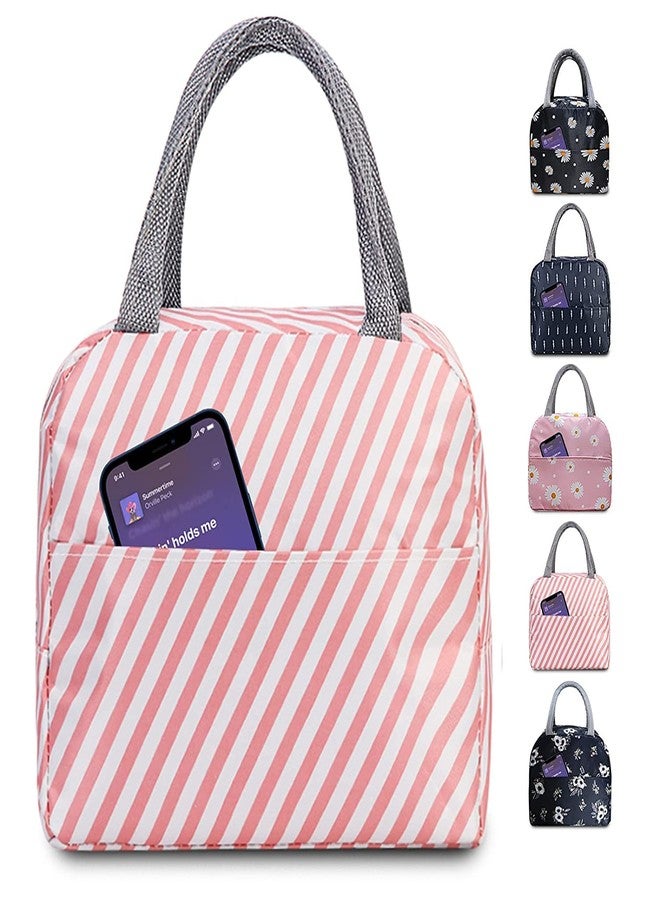 MYZON PAVITR Shop Reusable Insulated Cooler Cute Lunch Bags for Women & Men Pack It Freezable Fashionable Work Picnic or Travel Camping Outdoor Picnic (Pink Stripe) - Image 1