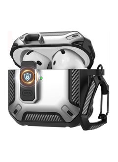 Compatible With for AirPods 4 Case with Lock, Shockproof Protective Case with Keychain, Compatible with Apple AirPods 4th Generation 2024 (Silver @ Black)
