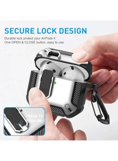 Generic Compatible With for AirPods 4 Case with Lock, Shockproof Protective Case with Keychain, Compatible with Apple AirPods 4th Generation 2024 (Silver @ Black)  - Image 5