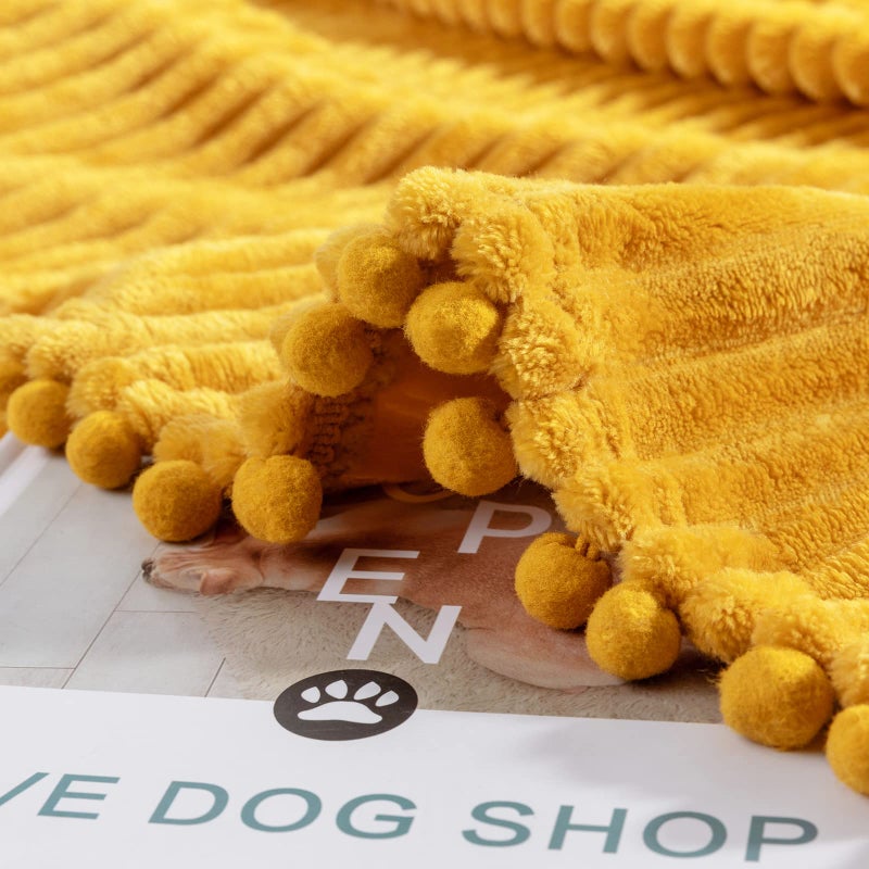 DISSA Fleece Blanket Throw Size â€“ 51x63, Yellow Soft, Plush, Fluffy, Fuzzy, Warm, Cozy Perfect for Couch, Bed, Sofa - with Pompom Fringe Flannel - Image 3