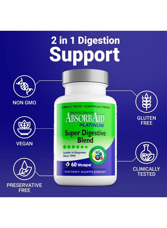 AbsorbAid - Platinum Digestive Enzyme Support 60 Vcaps 12 Digestive Enzymes Plus 2 Probiotics For Maximum Relief - Image 1