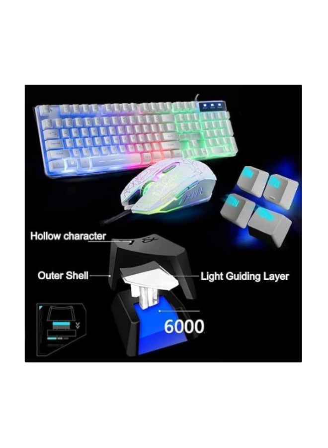 5-in-1 Gaming Set – RGB LED Backlit Keyboard, 2400 DPI Gaming Mouse, HD 12W Speakers, Gaming Headset & Mouse Pad (White) - Image 4