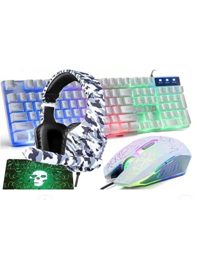 5-in-1 Gaming Set – RGB LED Backlit Keyboard, 2400 DPI Gaming Mouse, HD 12W Speakers, Gaming Headset & Mouse Pad (White) - Image 2