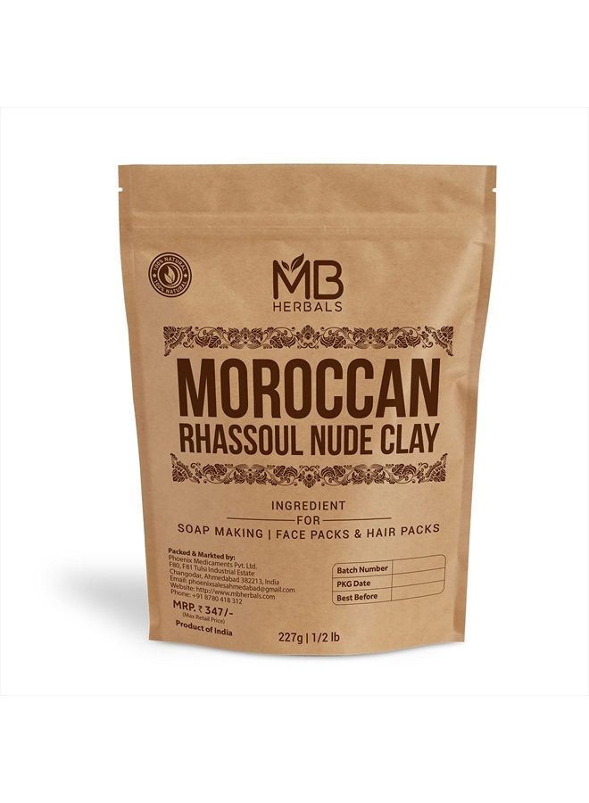MB Herbals Moroccan Rhassoul Nude Clay 8 oz | 0.5 LB / 227 G | Mild Clay for Making Soaps and Face Packs