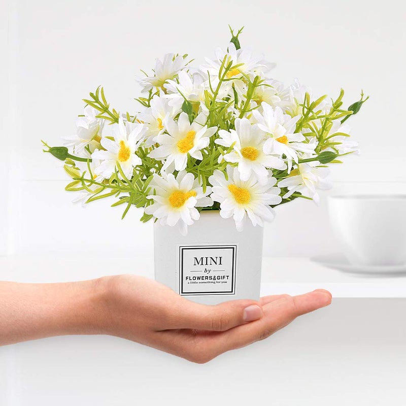 AIFUSI Artificial Flowers, Faux Flowers in Vase Small White Daisy Decor Mini Silky Artificial Daisies Fake Plant Flower Decor for Home Decor Indoor Centerpiece Table Decorations - Image 4