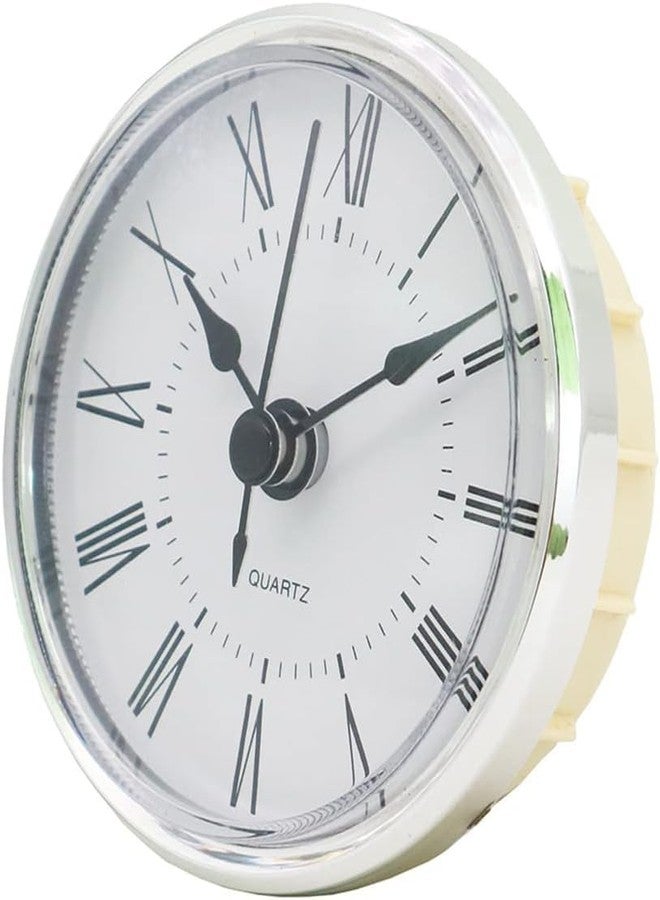 Qintreesify Clock Silver Tone Bezel White Face 2.8Inch/70mm Clock Insert Round Movement Roman Numeral Fit 63mm Diameter Hole Movements - Image 2