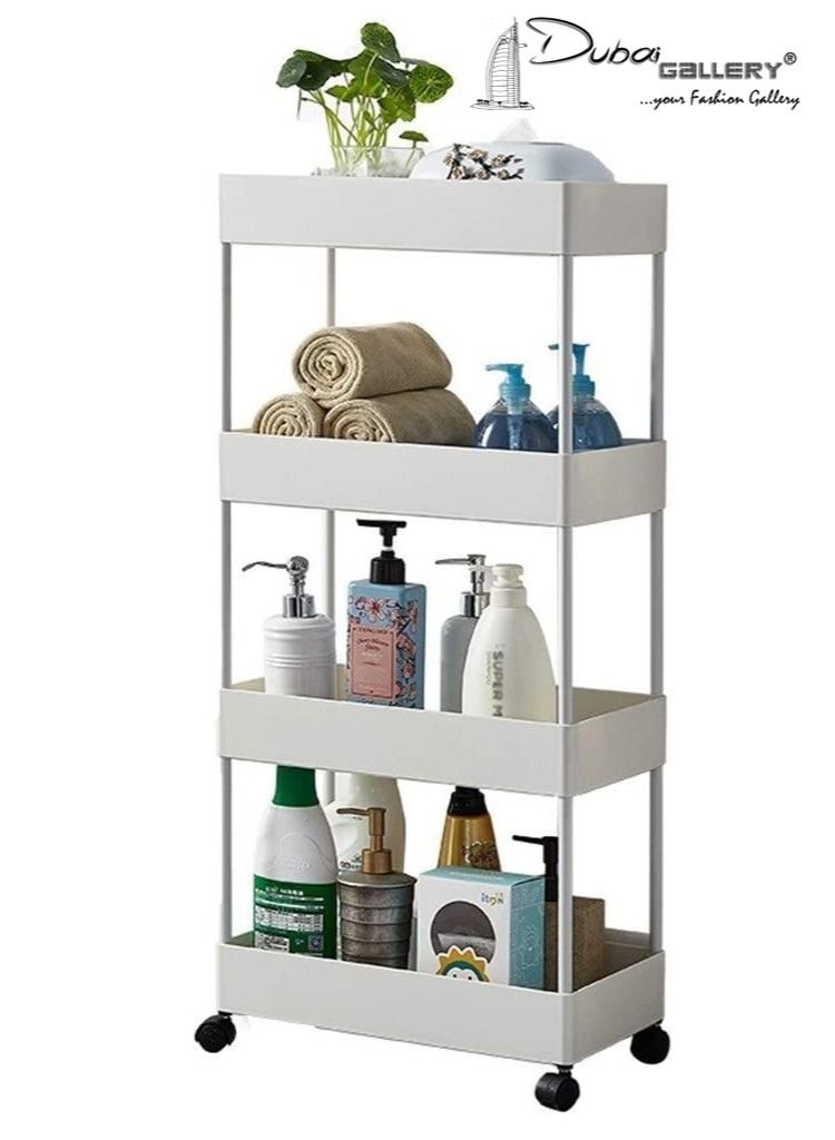DubaiGallery 4 Layer Kitchen Storage Trolley Rack with Caster Wheels Plastic Kitchen White - Image 1