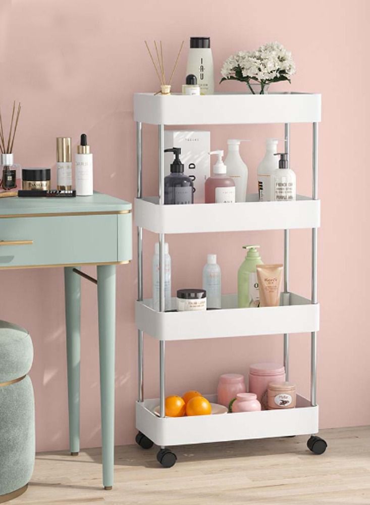 DubaiGallery 4 Layer Kitchen Storage Trolley Rack with Caster Wheels Plastic Kitchen White - Image 4