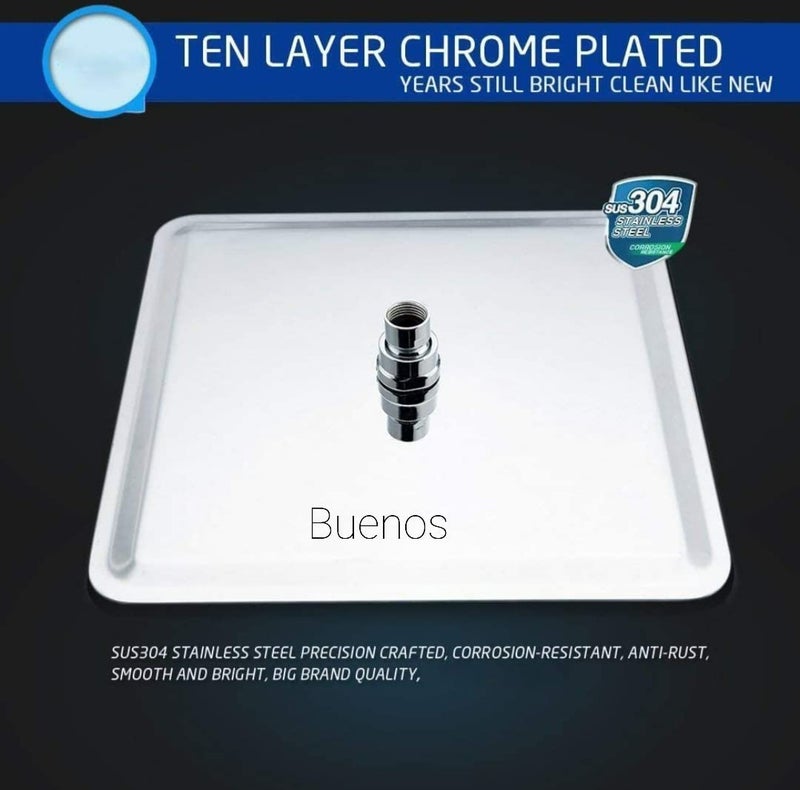 Buenos Buenos BSOHUS-6 High Grade Stainless Steel Square Ultra Slim Thin High Pressure Rainfall Over Head Bath Shower Head for Bathroom (8x8 inch Shower with 15 inch Arm) - Image 4