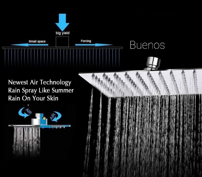 Buenos Buenos BSOHUS-6 High Grade Stainless Steel Square Ultra Slim Thin High Pressure Rainfall Over Head Bath Shower Head for Bathroom (8x8 inch Shower with 15 inch Arm) - Image 2