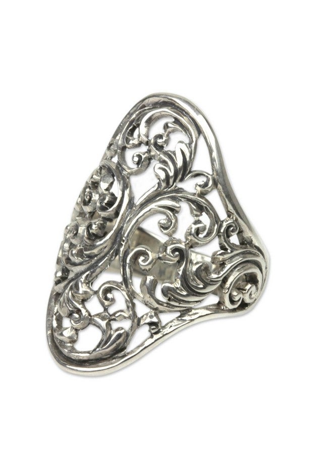 NOVICA Artisan Handmade .925 Sterling Silver Cocktail Ring No Stone Indonesia 'Celuk Fern' - Image 1